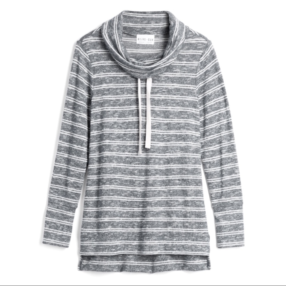 Olive & Oak Lidy gray Cowl Neck Striped Knit Top S